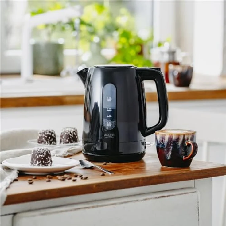 ADLER EUROPE Wasserkocher AD 1380b, 1,0 L, 2200W, Schwarz, Edelstahl-Heizelement, Trockengehschutz, 360°-Sockel – Bild 2