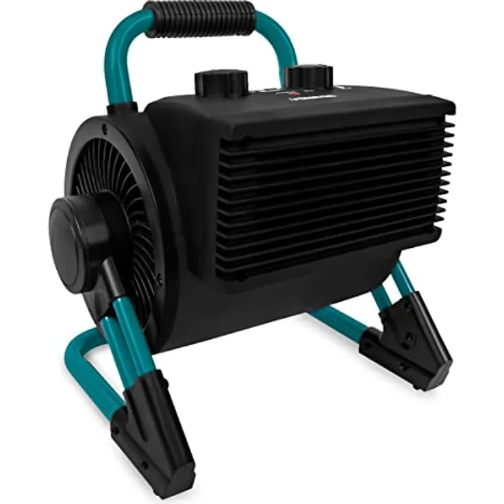 VONROC Pro Elektrische Heizung, Heizlüfter für Garagen & Werkstätten, 1350W/2000W, Keramik, 2 Heizstufen, Kühlgebläse, Thermostat, 90° Neigungsfunktion für Räume bis 20m²