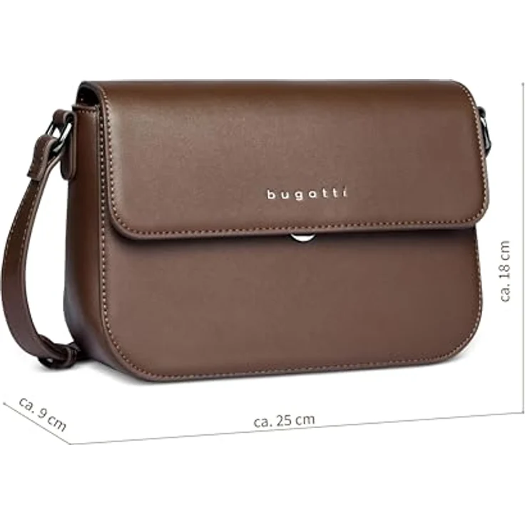 Bugatti Almata Umhängetasche M, handliche 25 cm Schultertasche aus strapazierfähigem Polyurethan, braun, mit verstellbarem Schultergurt und Reißverschlussfächern – Bild 2