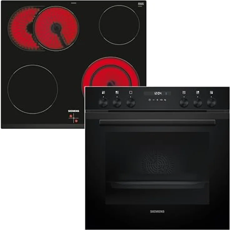 Siemens EQ522KAAB Herdset, Einbau-Herd HE217GBB3 mit 3D Heißluft, PIZZA-Funktion, Elektro-Kochfeld EA631GNA1E, Schwarz