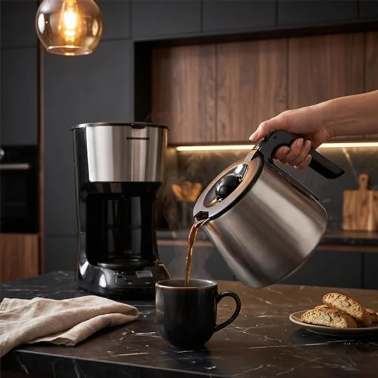 Heinner HCM-D750SSBK digitale Kaffeemaschine, 1,25 l Wassertank, Edelstahlbecher, LCD-Display, 750 W, schwarz, mit Tropf-Stopp-Funktion und spülmaschinenfesten Teilen – Bild 7