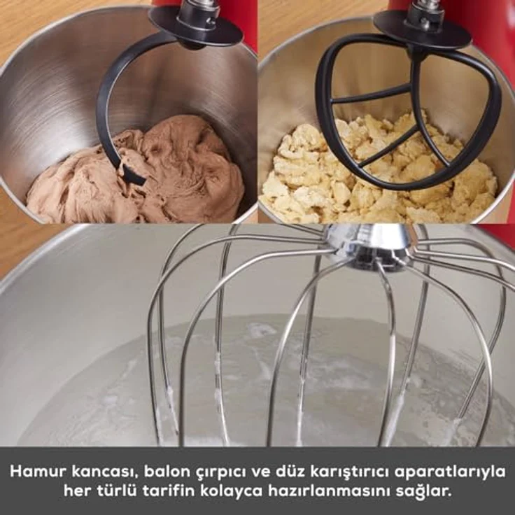 Karaca Pro Artisan Küchenmaschine, 1600W mit Digital Display, Gusseisen Gehäuse, 5L Edelstahltrichter, Rot – Bild 4