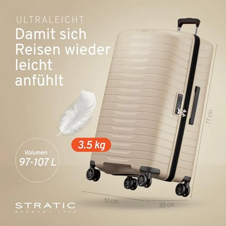 Stratic Novium SL Trolley L (77 cm), erweiterbar, 4 Rollen, Hartschale mit TSA-Schloss und Wäschefach, Streifendesign – Bild 2