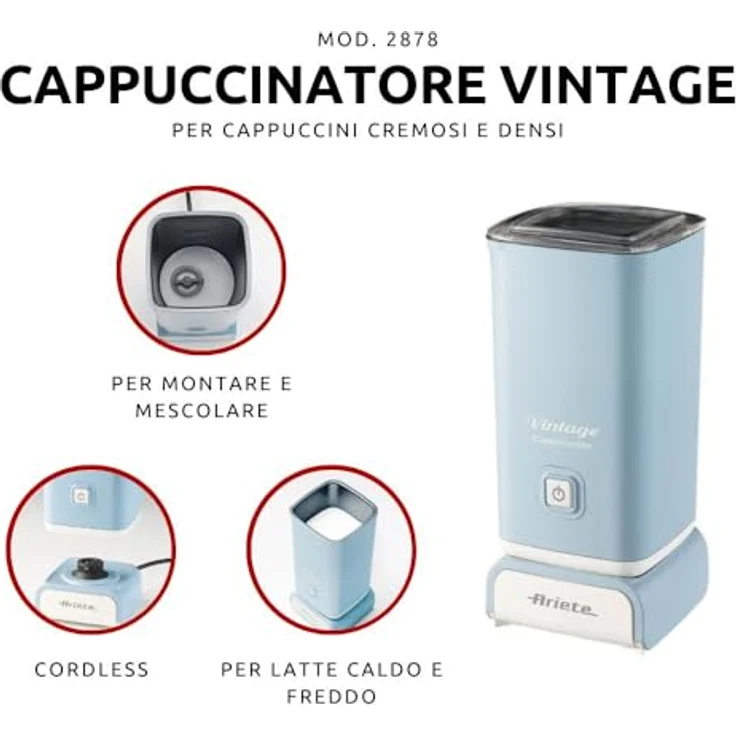 Ariete 2878-05-blue Vintage elektrischer Milchaufschäumer, Kunststoff, Hellblau – Bild 2