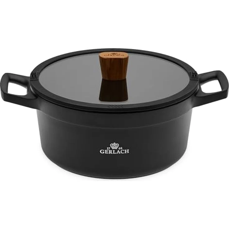 Gerlach 1760 Natur Topf Keramik-Kochtopf Induktion Induktionstopf Kochgeschirr 24 cm, Schwarz mit Ilag Xera Dur 2 Antihaftbeschichtung – Bild 1