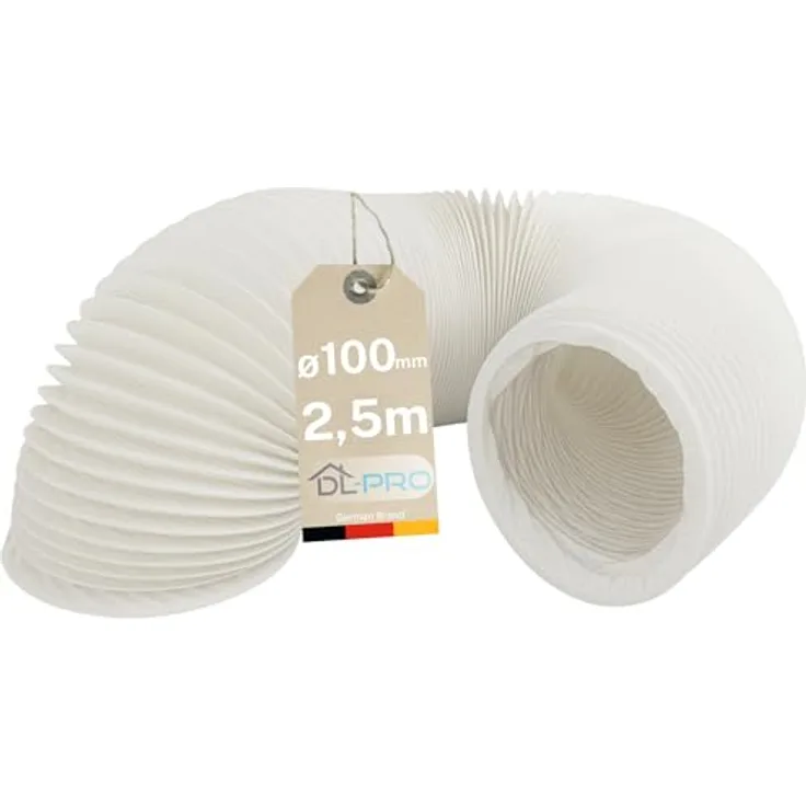 DL-pro Abluftschlauch 2,5m Ø100mm, flexibler PVC-Schlauch in weiß für Klimaanlage, Dunstabzugshaube, Trockner – nicht passend für Ø102 mm Anschluss