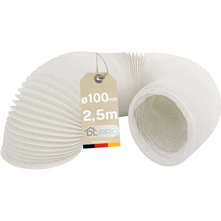 DL-pro Abluftschlauch 2,5m Ø100mm, flexibler PVC-Schlauch in weiß für Klimaanlage, Dunstabzugshaube, Trockner – nicht passend für Ø102 mm Anschluss – Bild 1