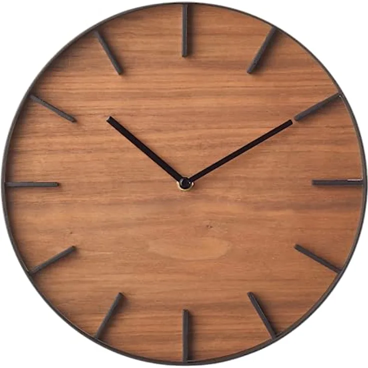 YAMAZAKI 4108 RIN Wanduhr, schwarz, Stahl/Schichtholz, Minimalistisches Design, 26,5 x 4,2 x 26,5 cm (LxBxH)