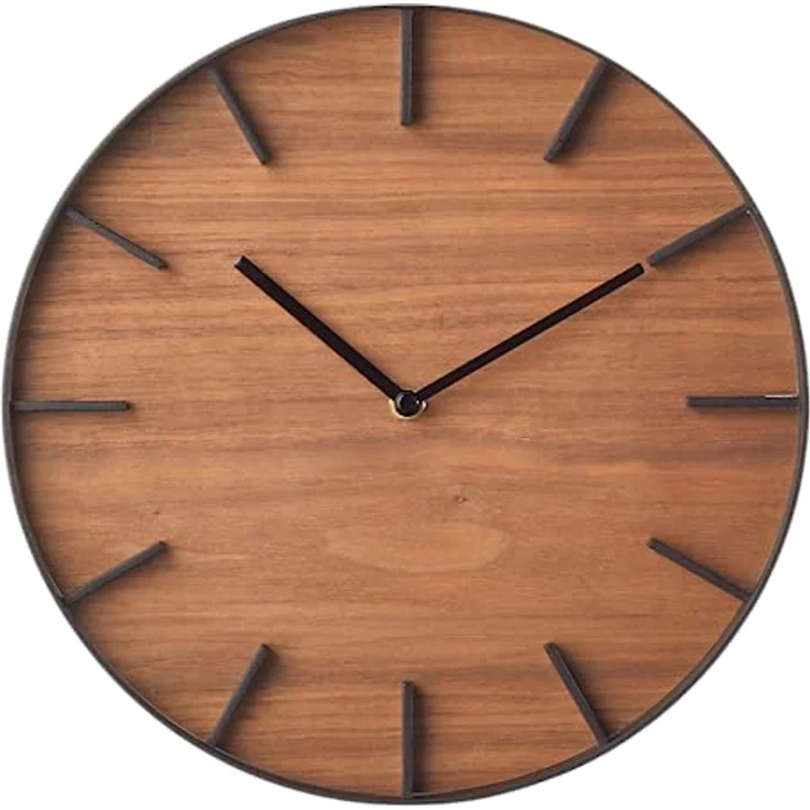 YAMAZAKI 4108 RIN Wanduhr, schwarz, Stahl/Schichtholz, Minimalistisches Design, 26,5 x 4,2 x 26,5 cm (LxBxH) – Bild 1