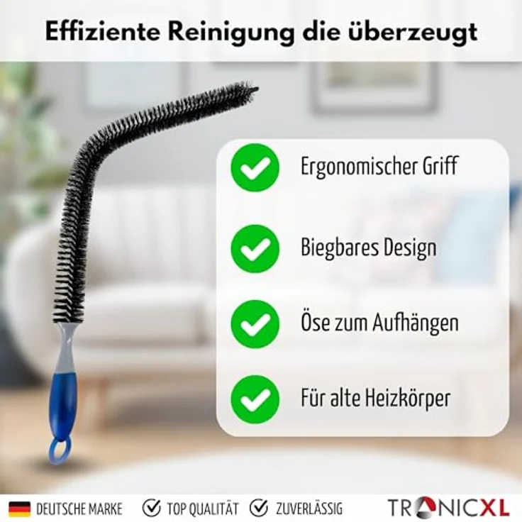 TronicXL XXL Heizkörper Reinigungsbürste + Staubsauger-Düse, 73cm Bürste und 46cm flexibler Aufsatz für alte Lamellenheizkörper, praktische und biegsame Reinigungslösung – Bild 2