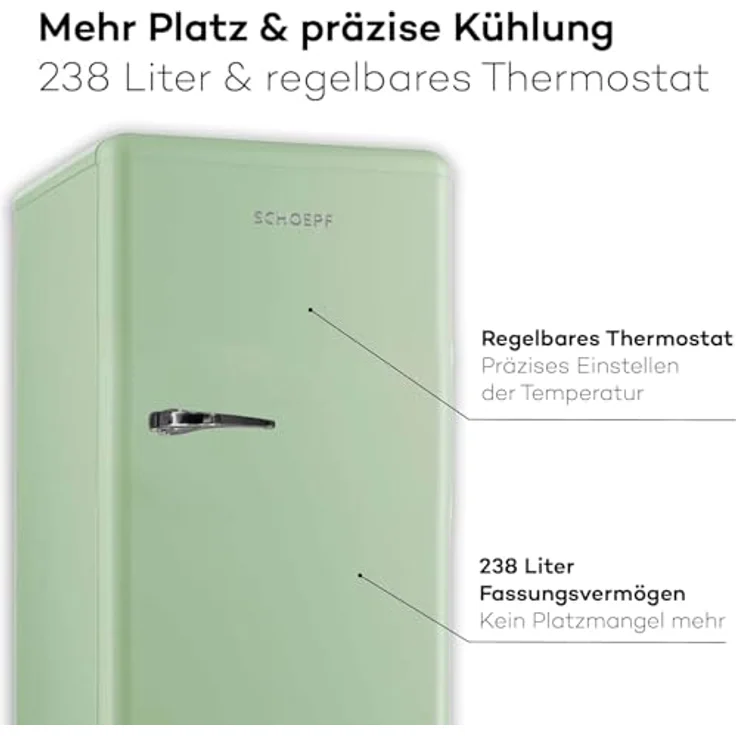 SCHOEPF Vollraum-Kühlschrank Retro RKS245SGD, 238L, Energieeffizienzklasse A, grün – Bild 3