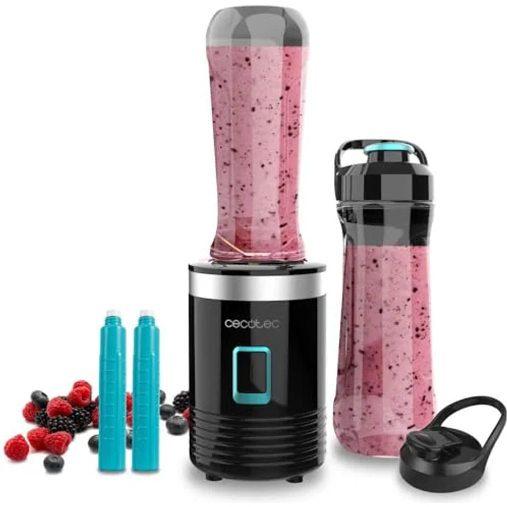 Cecotec Power Titanium 300 EasyGo, Tragbarer Einzelstandmixer mit 350W, 4 Klingen mit schwarzer Titanbeschichtung, inklusive 2 tragbaren Bechern und 2 Kühlröhren – Bild 1