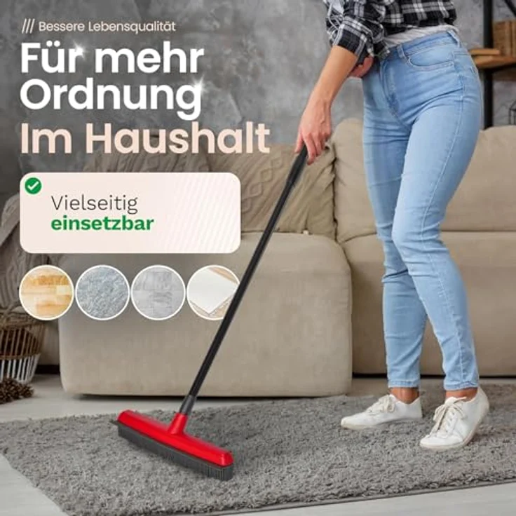 Novaliv 2X Gummibesen mit Teleskopstiel, Hundehaarentferner und Abziehlippe für verschiedene Bodenbeläge, 74-129 cm ausziehbar – Bild 3