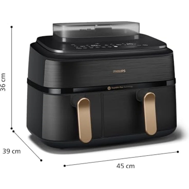 Philips Heißluftfritteuse 5000 Series NA552/00, Dual Basket mit Steam und 9L Kapazität (6L+3L), 2750 W, RapidAir Plus Technologie, Dampfreinigung, HomeID App, Schwarz/Kupfer – Bild 15