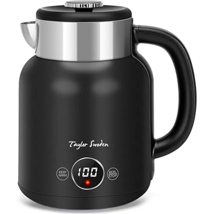 Taylor Swoden Asher, Edelstahl Wasserkocher mit Temperaturregelung, 2200 W, 1,7 L, LED-Anzeige, 1 Stunde Warmhaltefunktion, Automatische Abschaltung
