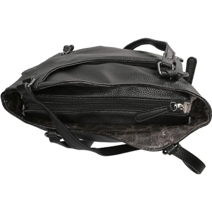 Rieker Shopper, Umhängetasche und Schultertasche in Schwarz-Leo, auch als Rucksack tragbar, mit Zierreißverschluss und 2 Hauptfächern – Bild 5