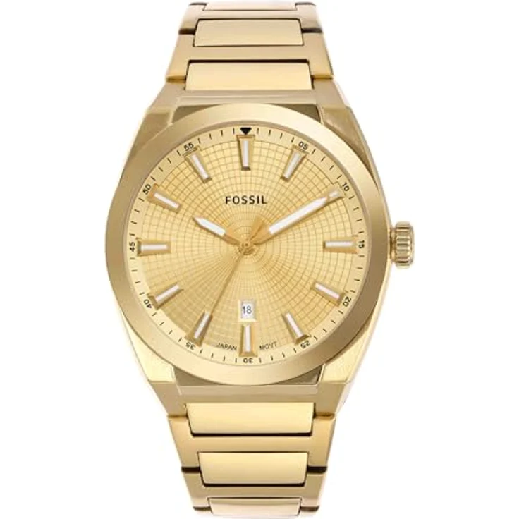 Fossil Everett, Quarz-Armbanduhr für Herren, goldfarbenes Edelstahlgehäuse, 42mm, Wasserdicht bis 50m, mit Edelstahl- oder Lederarmband – Bild 1