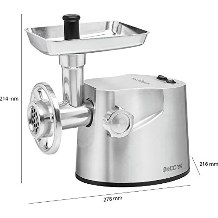 ProfiCook PC-FW 1173 Fleischwolf inkl. 3 Edelstahl-Lochscheiben, Kebbe-und Wurstfülleraufsatz, XXL-Verschlussring, Profi-Metallgetriebe, Vor-und Rücklauffunktion, Edelstahlgehäuse, 2000 Watt, silber – Bild 3