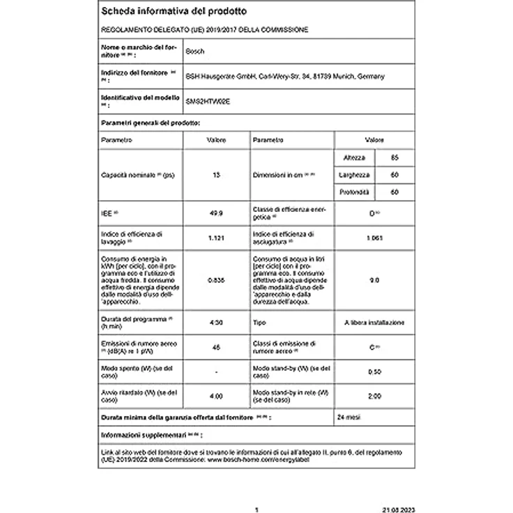 Bosch Serie 2 SMS2HTW02E, Freistehender Geschirrspüler für 14 Maßgedecke, Energieeffizienzklasse D, 5 Programme, höhenverstellbarer Oberkorb, Wasserenthärtung – Bild 10