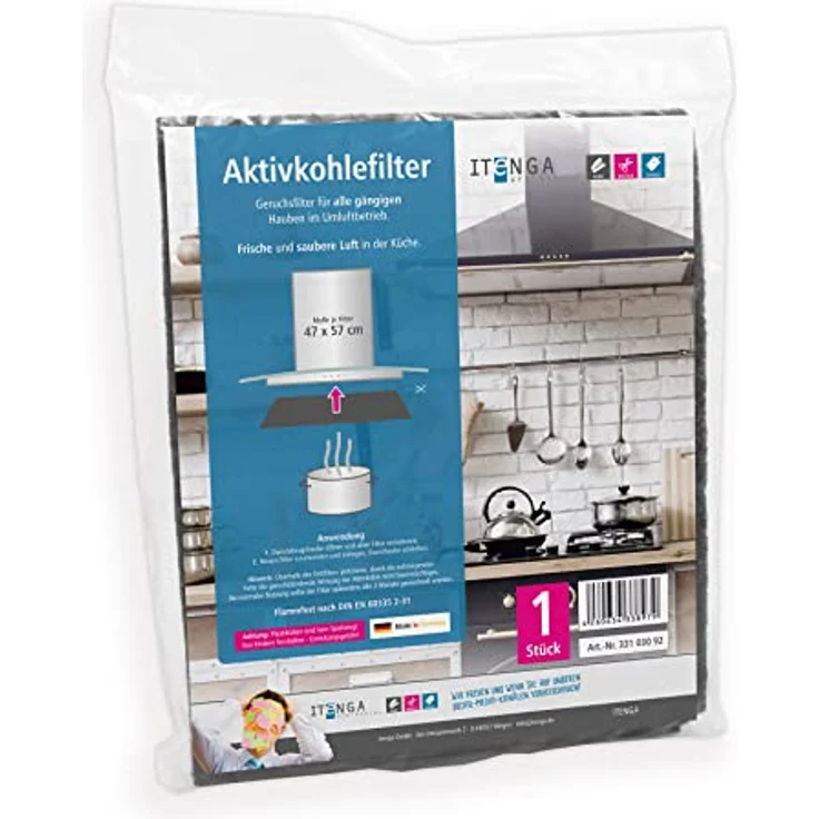 itenga Universal Filter Kohlefilter Aktivkohle und Fettfilter 47x57cm, umweltfreundlich und kompostierbar - für Dunstabzugshaube (Aktivkohlefilter) – Bild 1