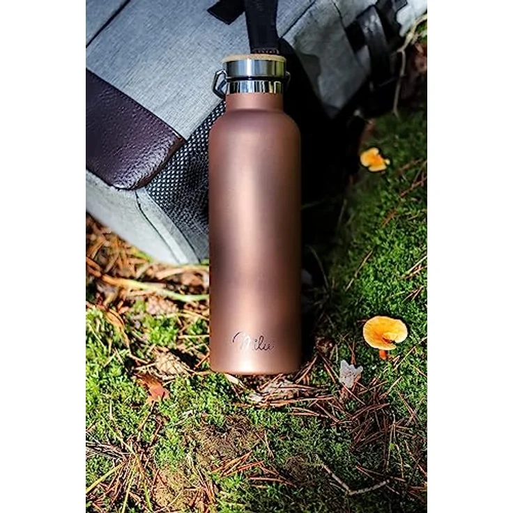 Milu Edelstahl Trinkflasche 1000ml, doppelwandige Thermosflasche mit Strohhalm, isolierte, auslaufsichere Wasserflasche in Rose Gold, inkl. 3 Deckel – Bild 5