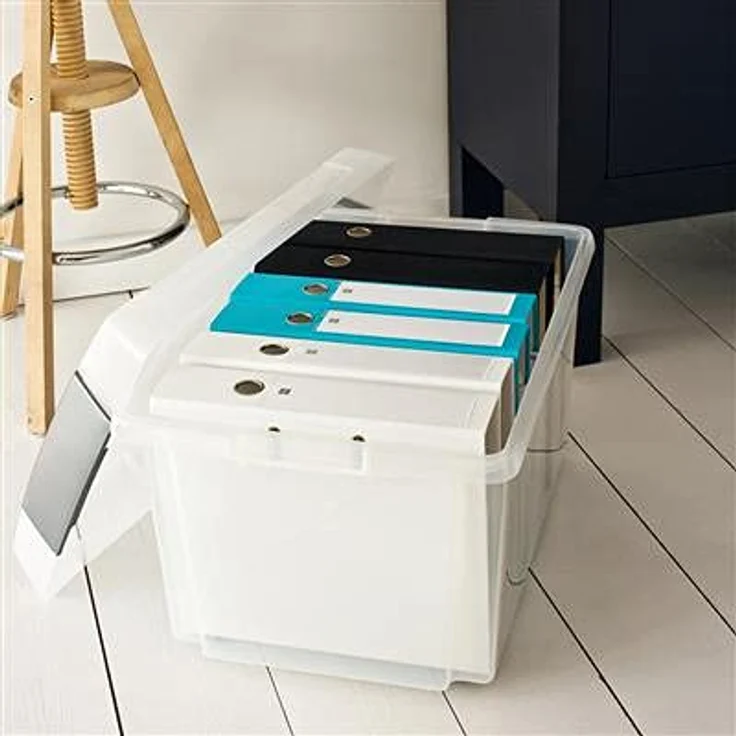 SUNWARE Nesta Box 60 Liter mit erhöhtem Deckel, transparent/silber, 615 x 405 x 330 mm – Bild 2
