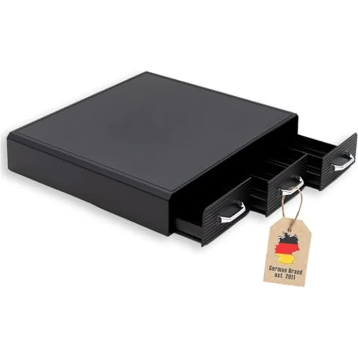 INTIRILIFE Kaffee Kapselhalter in Schwarz - 3 Schubladen, 34.2 x 32.6 x 6.4 cm - für Nesspresso (48 Stück) oder K-Cup (36 Stück) - Aufbewahrungsbox für Kaffee Kapseln Pads