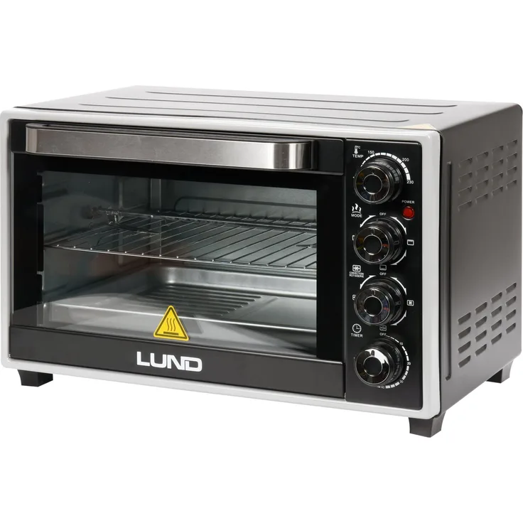 LUND Elektrobackofen 1600W 28l, Multifunktionsbackofen mit Drehspieß und Thermoumwälzung