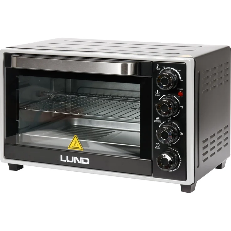 LUND Elektrobackofen 1600W 28l, Multifunktionsbackofen mit Drehspieß und Thermoumwälzung