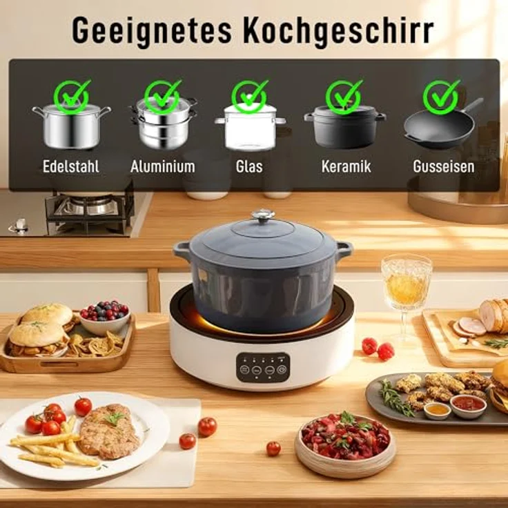 HOMCOM Infrarot-Einzelkochplatte Glaskeramikkochfeld mit Grillplatte, 2000 W, 36 cm, LED-Touch-Steuerung, 4 Heizstufen, Fettauffangschale, für alle Töpfe – Bild 4