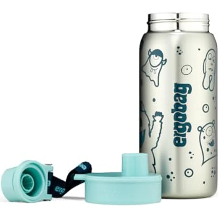 ergobag Trinkflasche aus Edelstahl, auslaufsichere 0,5 l Flasche mit Namensschild, Petrol – Bild 7