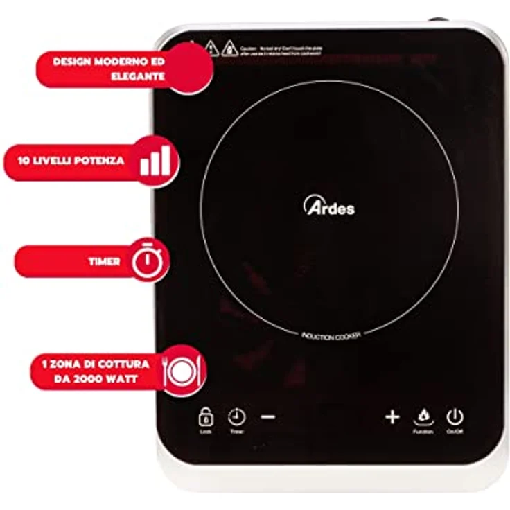 Ardes AR1F601 Induktionskochplatte, 1 Zone, 2000 W, schwarz, silber – Bild 5
