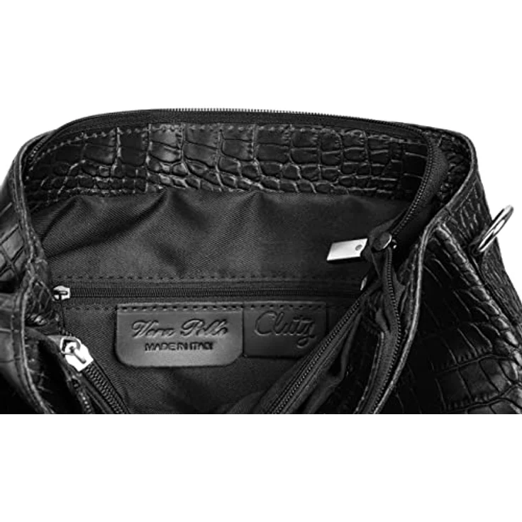 Cluty Umhängetasche, echtes Leder in Kroko-Optik, Made in Italy, 2-geteiltes Hauptfach, abnehmbarer Schultergurt – Bild 9