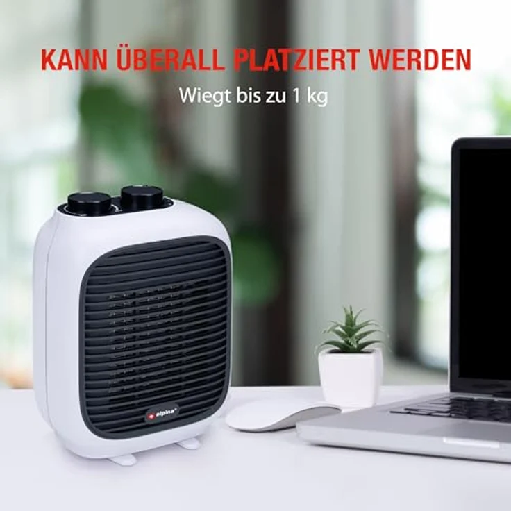 alpina Elektrischer Mini Heizlüfter PTC1601, 1500W für Räume von 10-15 m², inklusive Griff, Überhitzungsschutz, Weiß – Bild 7