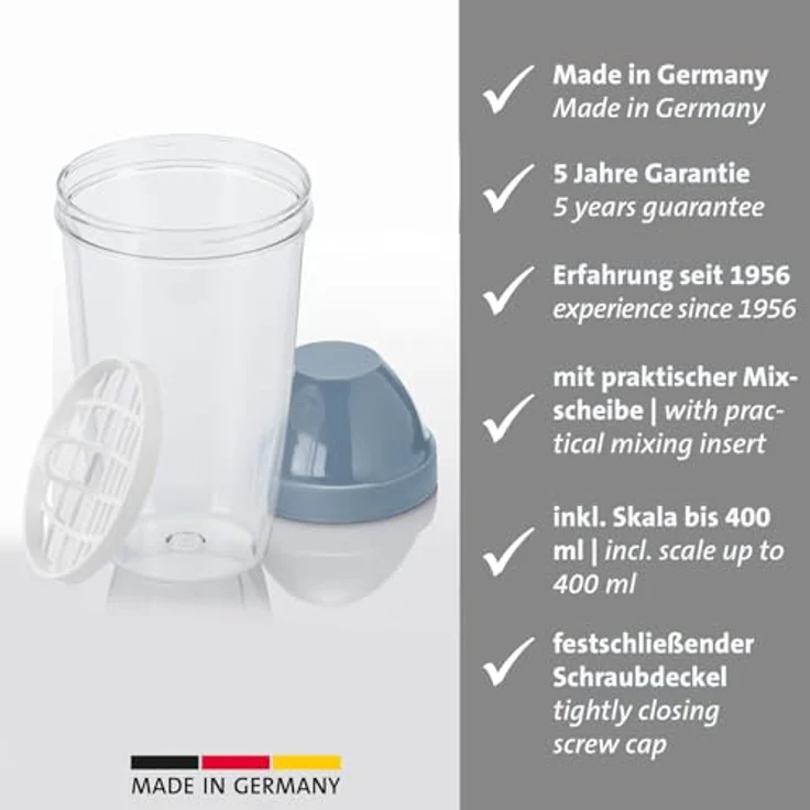Westmark Mix- und Schüttelbecher/Shaker, 0,5 l mit herausnehmbarer Mixscheibe, BPA-frei, Klar/Blau, 3090227B – Bild 2
