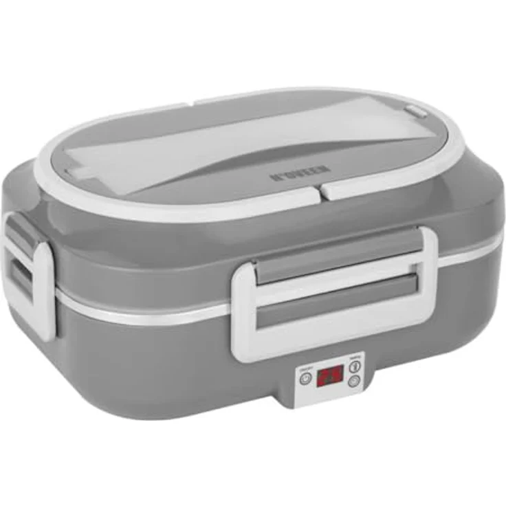 N'OVEEN Elektrische Lunchbox LB640 Dunkelgrau – Intelligenter beheizter Speisebehälter mit INOX-Innenraum, 3-Kammer-Container, 230V/12V/24V, LED-Display & Timer, inklusive Thermotasche – Bild 1