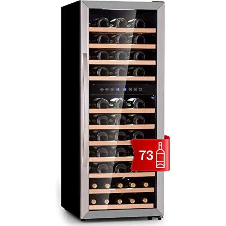 Klarstein Vinamour 73 Duo Weinkühlschrank, freistehend, silber, 73 Flaschen, 2 Temperaturzonen, 5-18°C, Touch, Energieklasse G – Bild 2