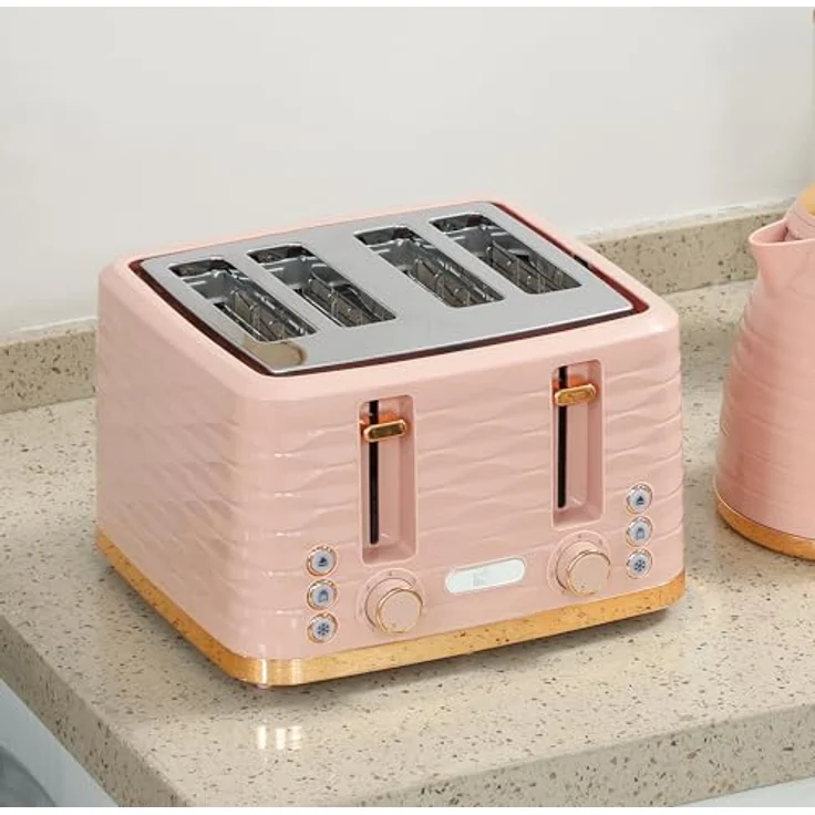 HOMCOM Toaster Frühstück-Set, 1,7L Wasserkocher und 4-Scheiben Toaster, 2200 W, mit Auftau-, Aufwärm- und Krümelfach, Rosa – Bild 9