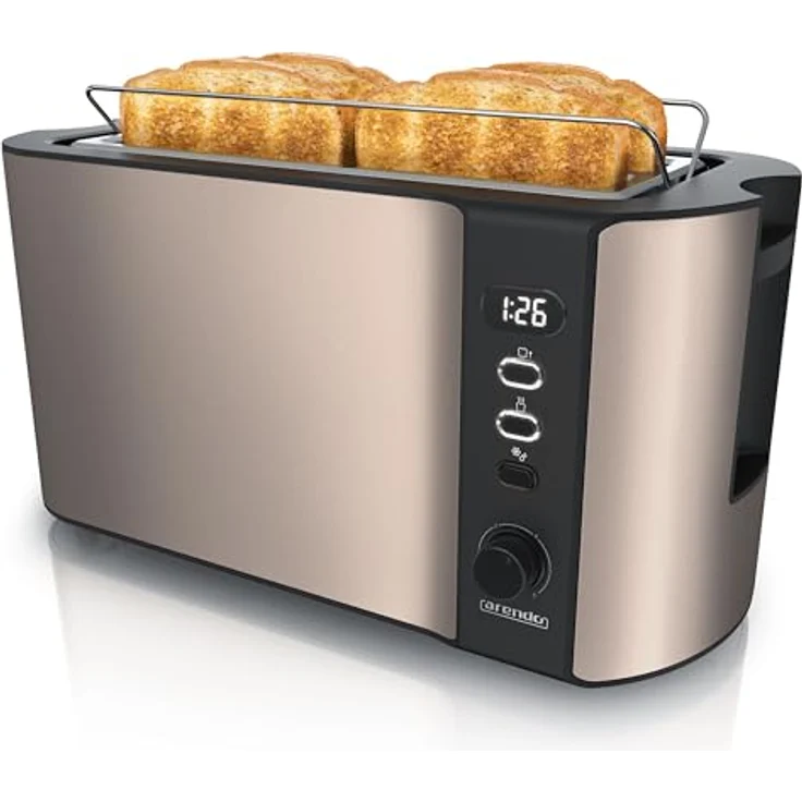 Arendo 4-Schlitz-Toaster, Langschlitz, Defrost Funktion, wärmeisolierendes Gehäuse, braun – Bild 2