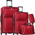 KESSER® 4tlg Trolley Kofferset | Reisekoffer mit Rollen | Komplettes Business 4er Set | S M L XL | Netzfach | Teleskopgriff | Koffer Reisetaschen Stoffkoffer | Handgepäck | Rot
