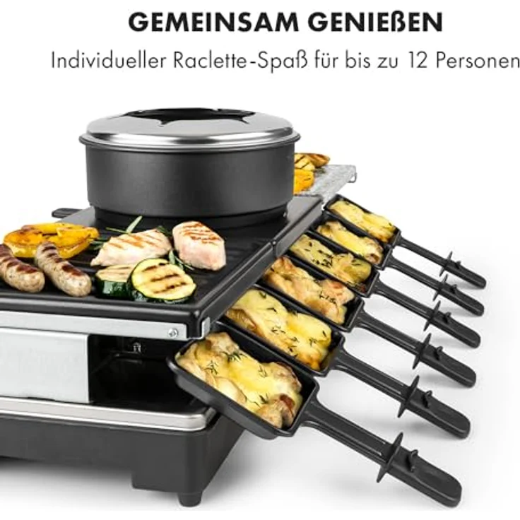 Klarstein Fonduelette XL 3-in-1 Raclettegrill & Fondue, 1650W, Naturstein, für 12 Personen, schwarz – Bild 5