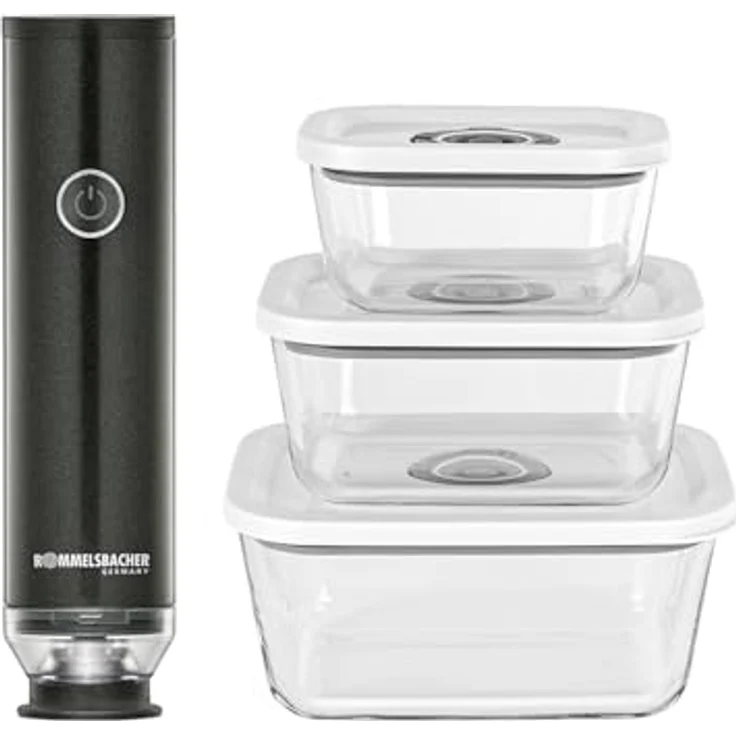 Rommelsbacher Hand Vakuumierer Set VAC 253/S, sekundenschnelles Vakuumieren, Ein-Hand-Bedienung, leistungsstarker Akku, USB-C Aufladung, inkl. 8 ZIP-Beutel und 3 Vakuum Glasbehälter – Bild 1