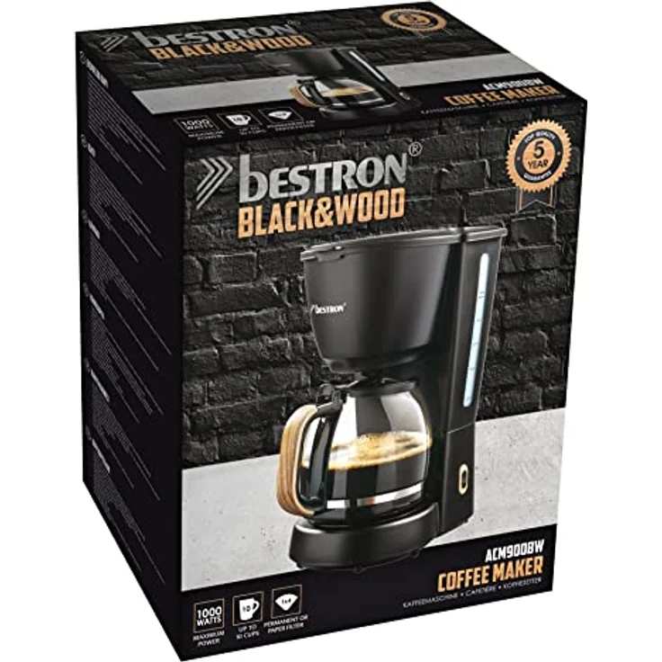 Bestron ACM900BW Filterkaffeemaschine, schwarz-holz – Bild 5