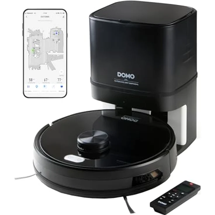 Domo DO7298S Staubsaugerroboter mit automatischer Absaugstation, Wischsystem und App - m. Absturzsicherung - Timerfunktion, Schwarz – Bild 1