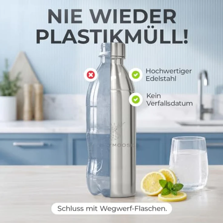 Luckymoose Infinity Edelstahlflasche Wassersprudler, spülmaschinenfest für SodaStream DUO & TERRA, 0,75 - 1,1 Liter, bruchsicher, ohne Ablaufdatum – Bild 2