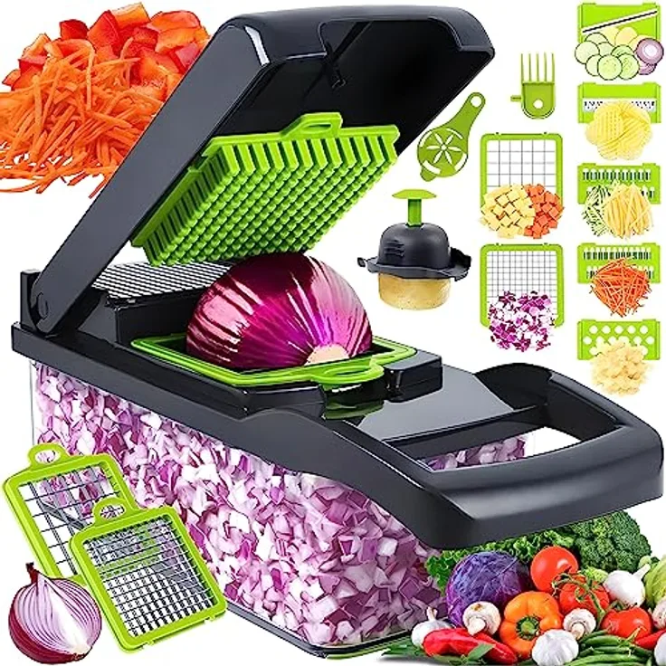 Retoo Gemüseschneider 12 in 1 Obstschneider Gemüsehobel Würfelschneider Vegetable Chopper Dicer für Hobeln Von Obst Gemüse Zwiebelschneider Salatschneider Mandoline Gurkenhobel Edelstahl Klinge