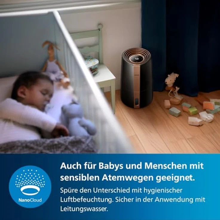 Philips Luftbefeuchter 3000 Serie HU3918-10 (bis zu 45m², hygienische NanoCloud-Technologie, leiser Nachtmodus, Automodus, 3 Liter Wasserbehälter) schwarz – Bild 6