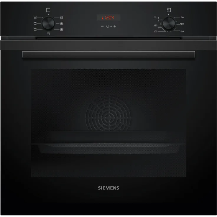 Siemens HB213ABB3 iQ300 Einbau-Backofen 60 x 60 cm Deep black inox 3D Heißluft Umluftgrill LED-Display rot