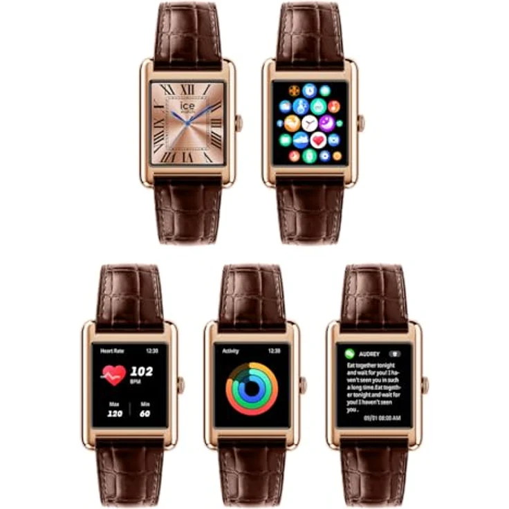 ICE-WATCH Ice smart TKS 2.0, Rose-Gold Damen Smartwatch mit Lederarmband, 1,41 Zoll, Bluetooth, Herzfrequenzmesser, Stoppuhr, 5 bar wasserdicht, Schwarz-Rosagold – Bild 4