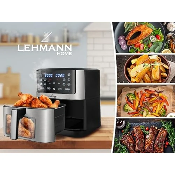 LEHMANN Heißluftfritteuse LHODF-1880B XXL 8 Liter, 1800 W, bis zu 200°C, 10 Programme, Timer, fettfreies Kochen, schwarz – Bild 3